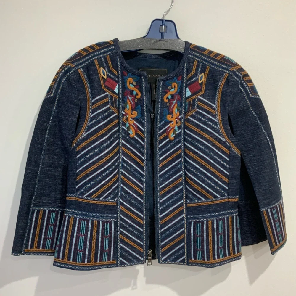 BCBG Max Azria  Embroidered Cropped Denim Cape - Picture 4 of 6